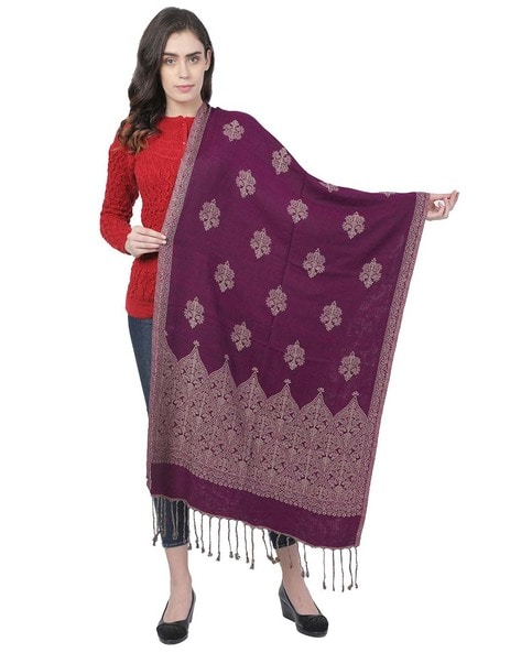 Women Woven Stole with Tassels Price in India