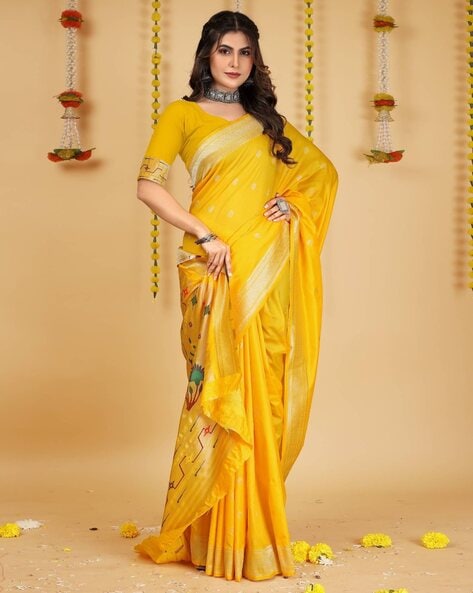 Yellow saree with contrast blouse// color combination of blouses with yellow  saree - YouTube