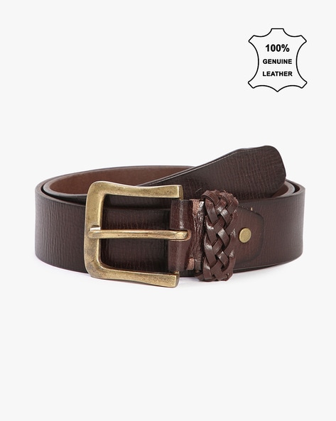 Gold-buckle braided leather belt