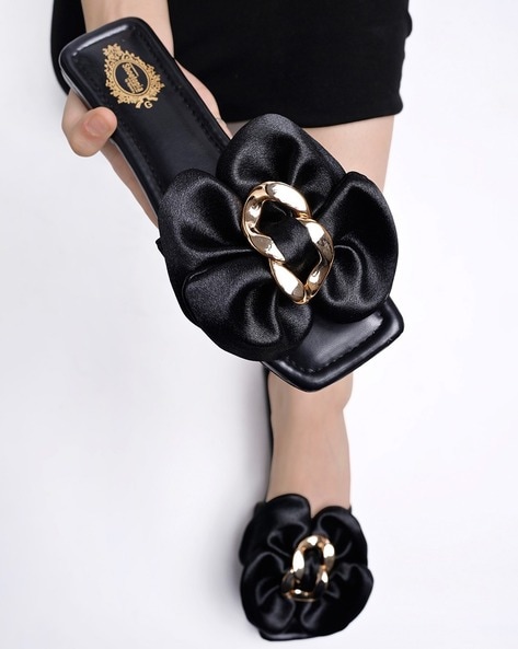 Women Slippers Summer Womens Studded Flower Embellished Flat Sandals Shoes Sandals  Black 9 - Walmart.com