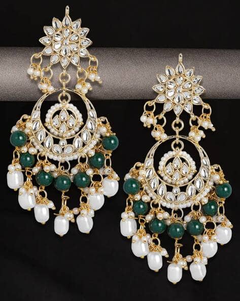 Stone-Studded Pearl Chandbali Earrings