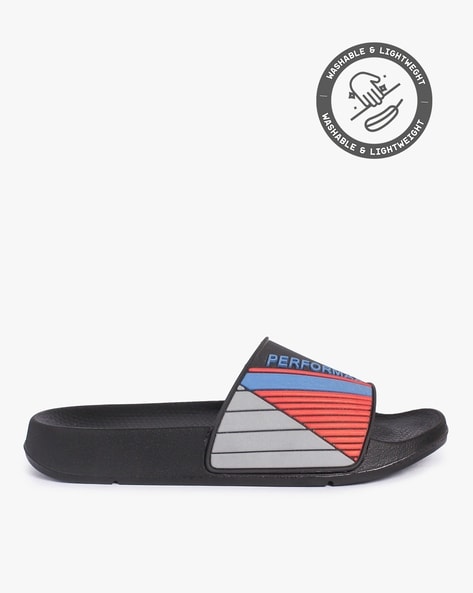 Men Striped Slip On Slides