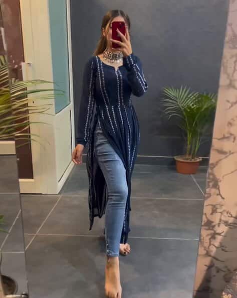 PURIMAA Micro Print Flared Kurta