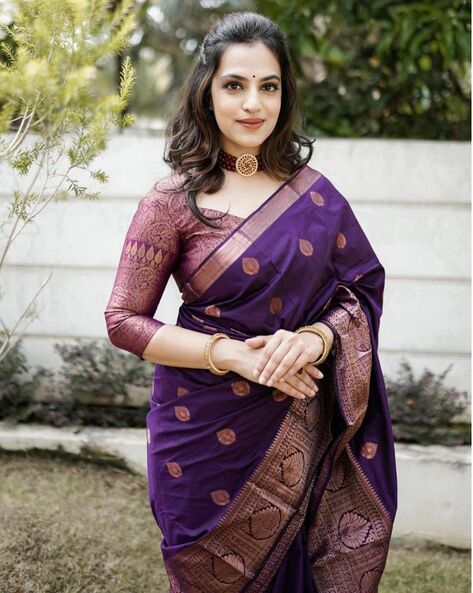 Buy Purple Kanjivaram Silk Saree T429831