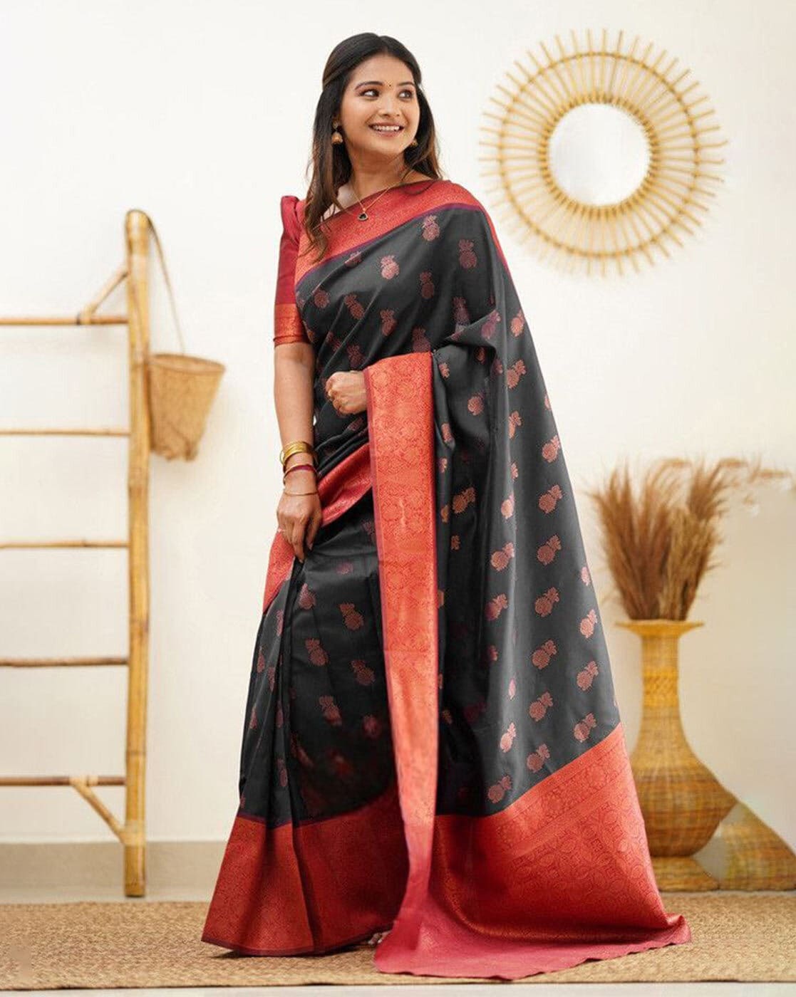 Midnight Black Woven Designer Paithani Saree – MySilkLove