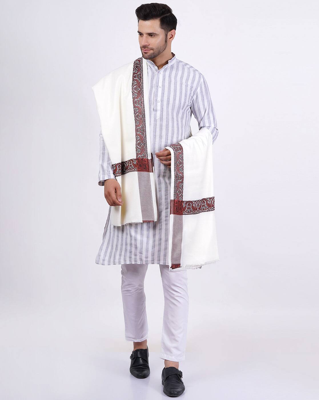 Buy VRINDE Woolen Shawl with Printed Border Online | Ajio.com