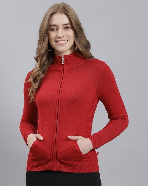 Women's zip front online cardigan sweater with pockets