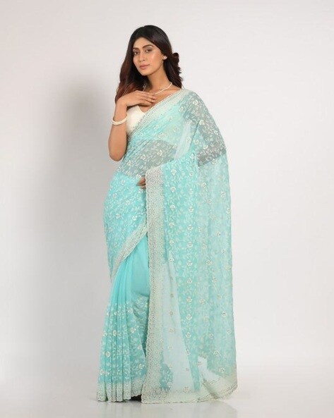 Buy Weaving Banarasi Silk Aqua Blue Saree : 269753 -