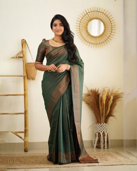 Printed Bottle Green Silk Saree, 6.3 m (With Blouse Piece) at Rs 600 in  Surat