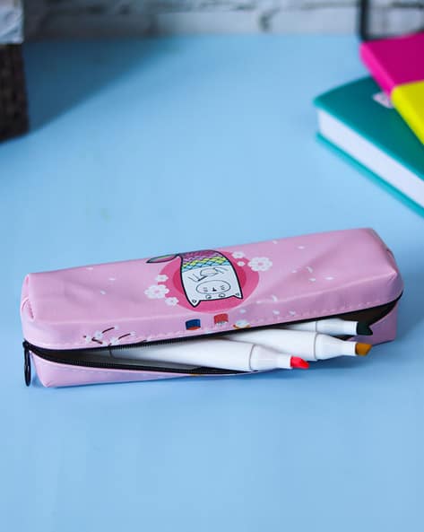 Graphic Print Pencil Pouch with Zip Closure