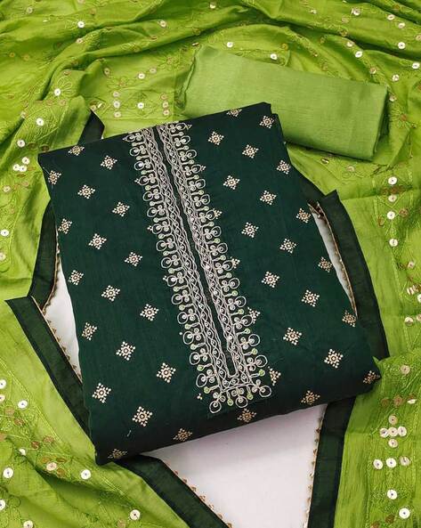 Glamify Green Cotton Suit Dress Material,Unstitched Cotton Blend Kurta,Churidar  Material Embellished,Semi Stitched Cotton