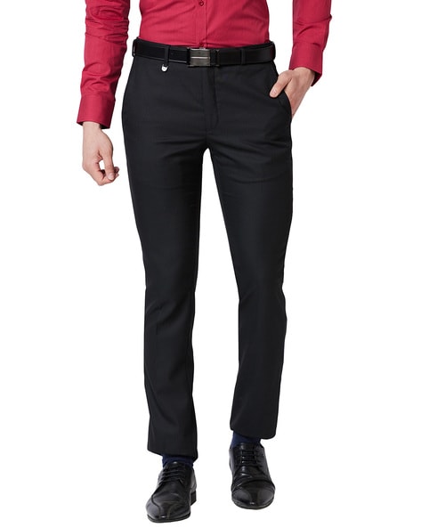 park avenue black flat front slim fit flat front trousers