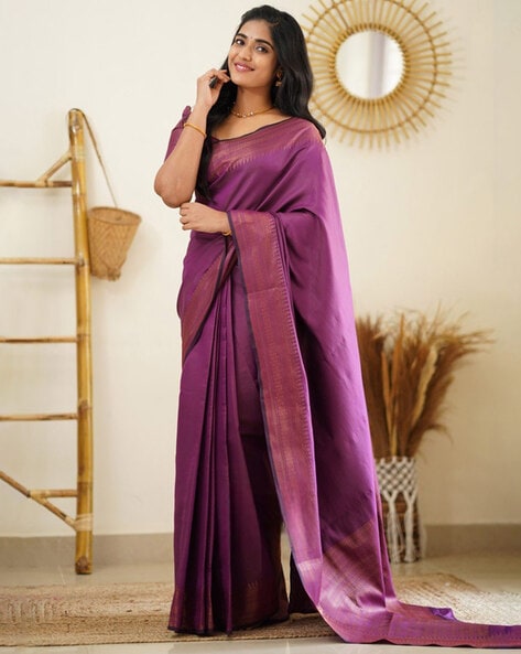 Purple Silk Saree with Embroidered - SR25781