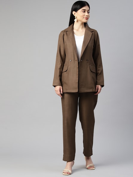 Brown Pantsuit for Women, 2 Piece Pant Suit, Blazer & Trouser