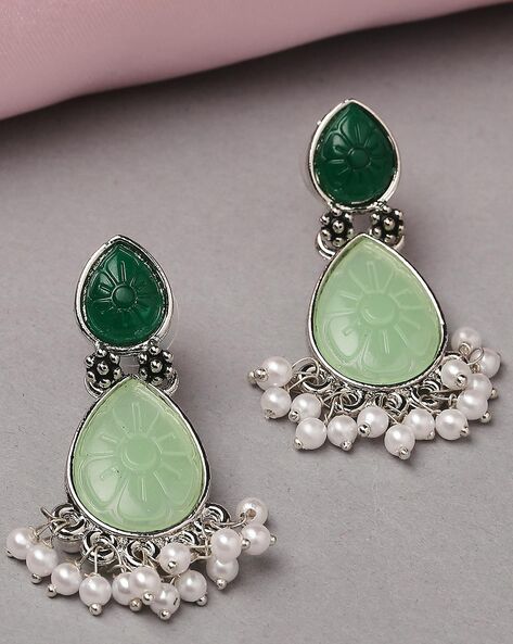 Bao jing Jade Earrings Studs Natural Green Round Sterling India | Ubuy