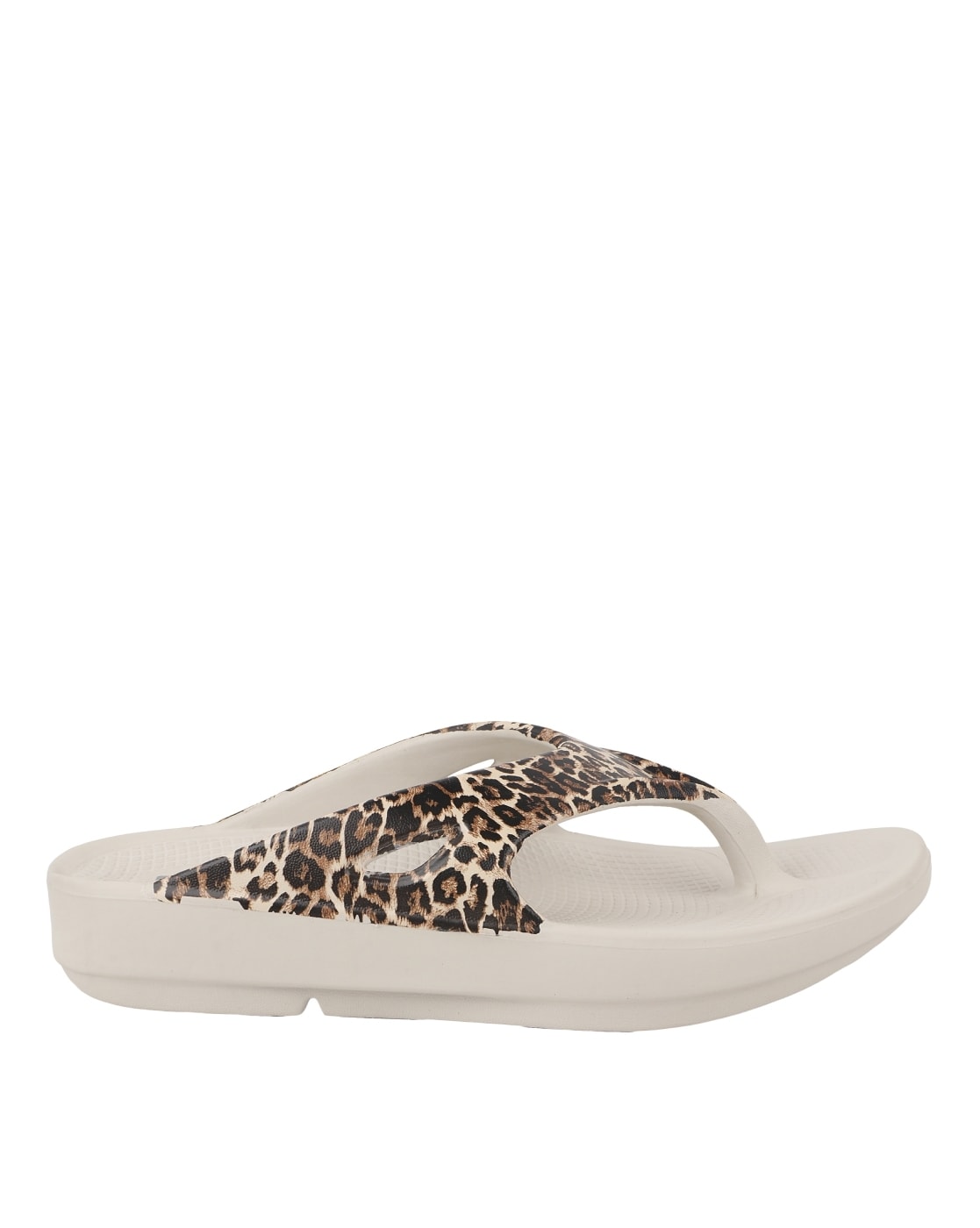 White animal flip store flops