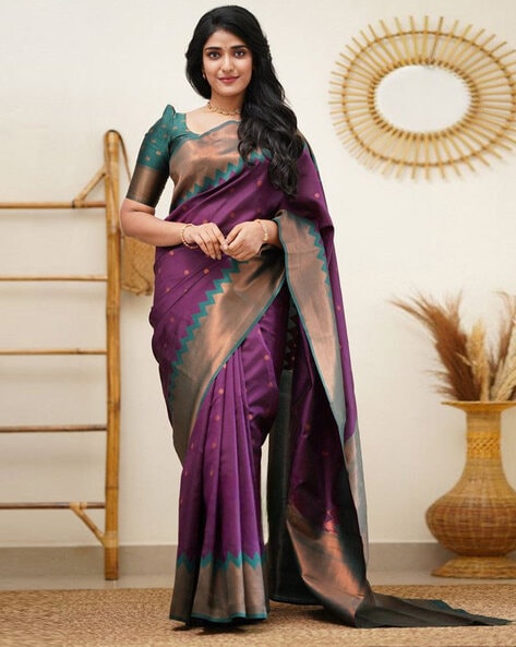 Pure Handloom Purple Kanjivaram Silk Zari Saree Online India USA UK – Sunasa