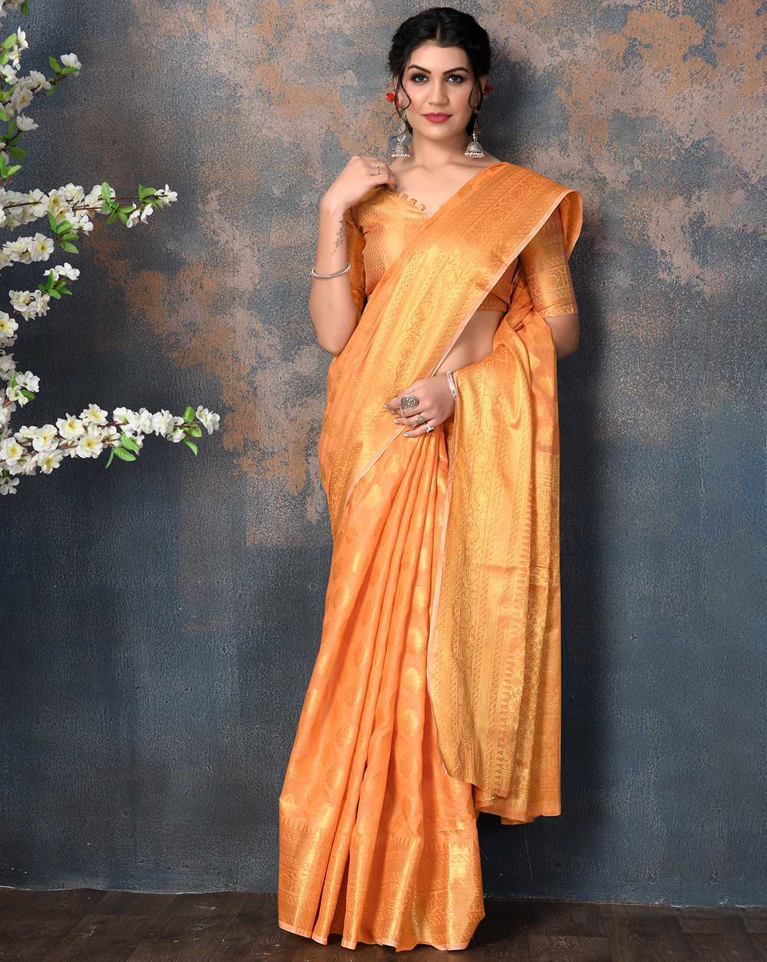 Buy Peach Sarees for Women by WUXI Online