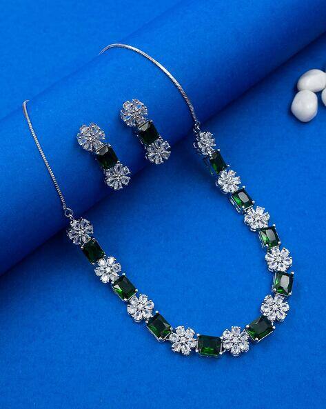 STILEADDA Silver-Plated American Diamond Jewellery Set