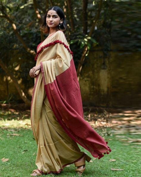 Beige cotton saree with abstract prints from the Apik store Archives -  Anu's Selections