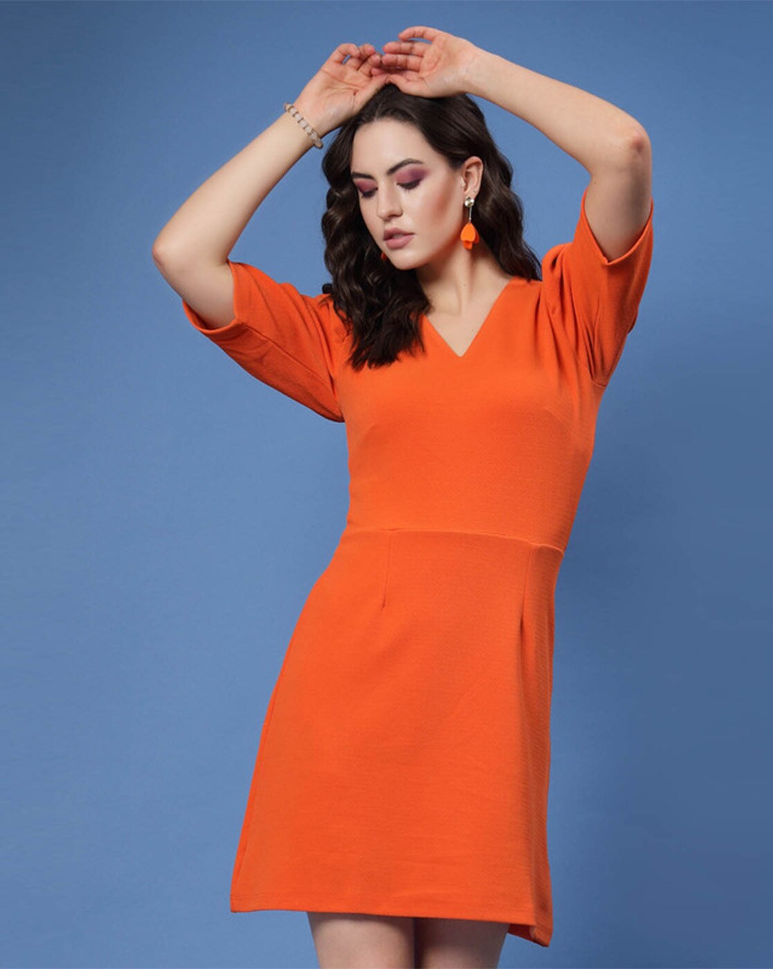 Arainna Long Sleeve Casual Midi Dress with Belt & Pockets for Women & Girls  - Orange at Rs 681/piece | Midi Dress in New Delhi | ID: 24710310488