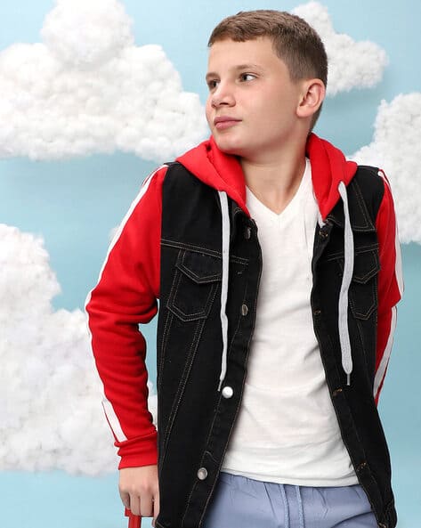 Colorblock Hooded Jacket with Full Sleeves