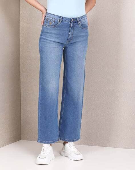 Stone-Wash High-Rise Wide Leg Jeans