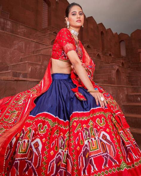 Navy Blue Printed Lehenga With Frill Blouse – Charu Parashar Designs