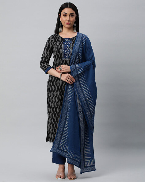 Ikat Print Unstitched Dress Material Price in India