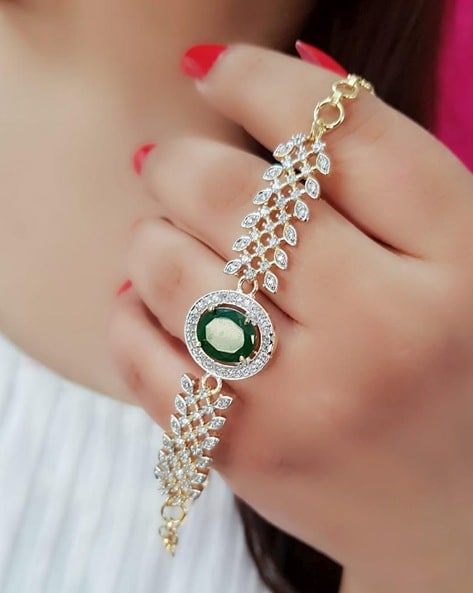Amazon.com: CZ Diamond Ring Bracelet Hand Chain Gold - 14k Gold Finger Ring  Bracelet - Ring with Bracelet Attached - Non-Tarnish Hand Bracelets for  Women - 6