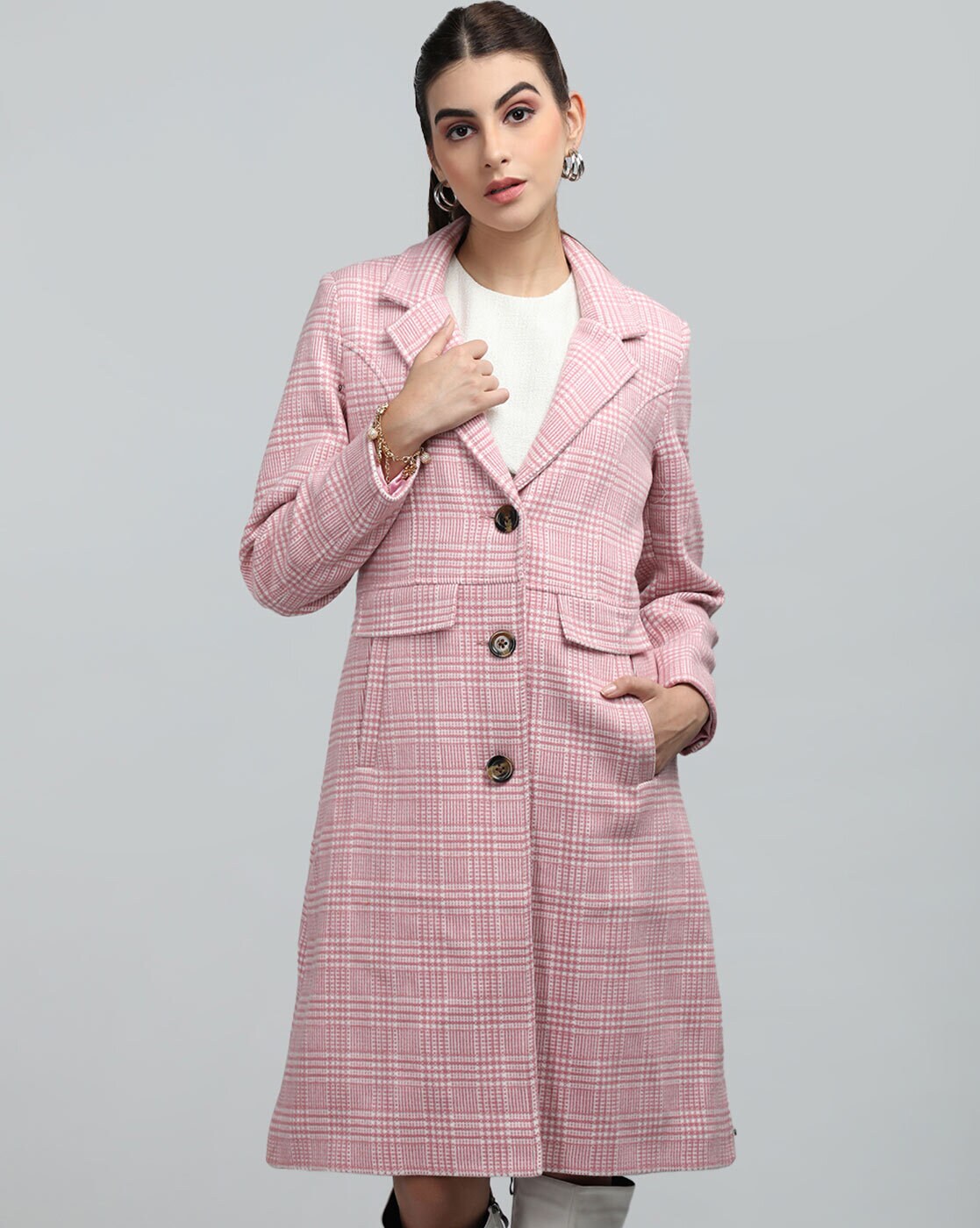 Checked Trench Coat with Insert Pockets