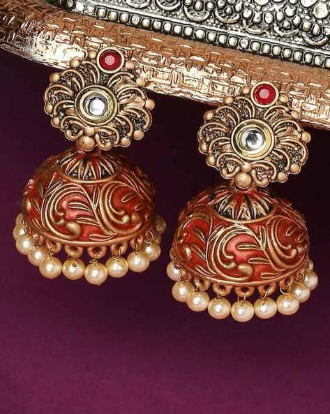 Gold-Plated Meenakari Jhumka Earrings