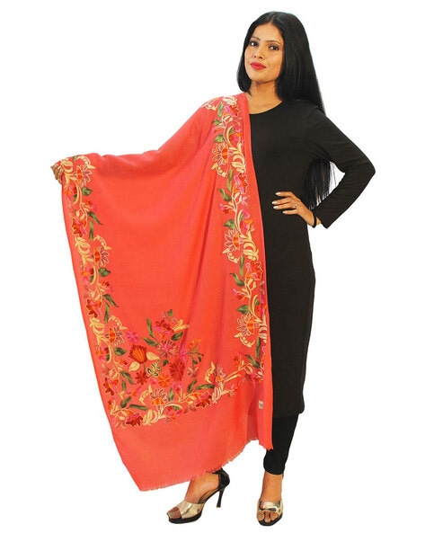 Embroidered Shawl with Fringed Hem Price in India