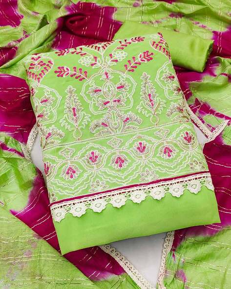 Embroidered Unstitched Dress Material Price in India