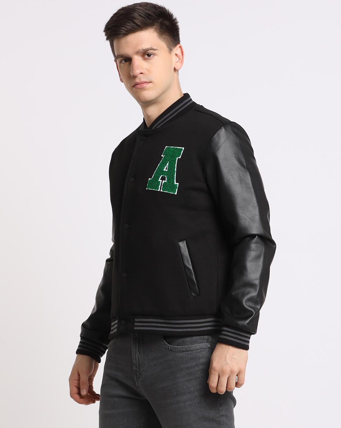 Stylish All Black varsity jacket for mens