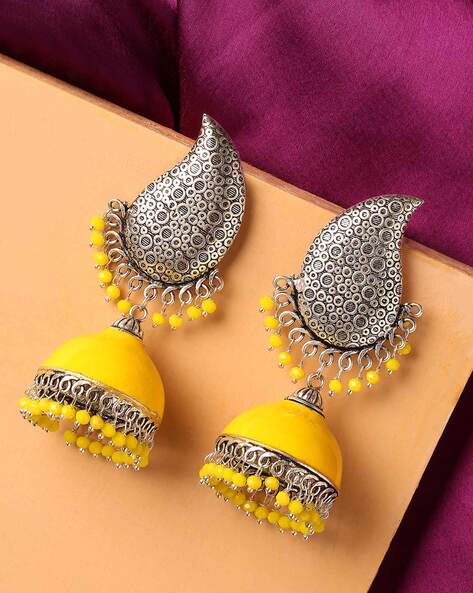 fcity.in - Designer Big Jhumka Earring Silver Oxidised Yellow Color / Allure