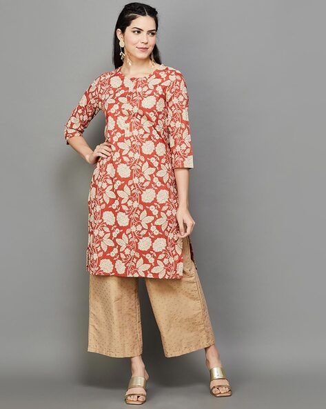 Melange floral clearance print straight kurta