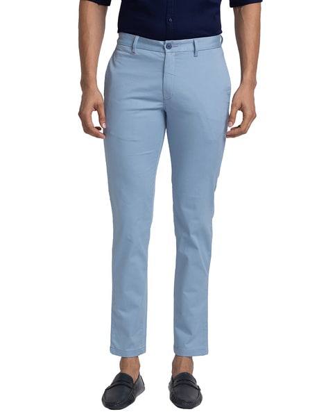 Buy Raymond Slim Fit Self Design Light Grey Trousers online