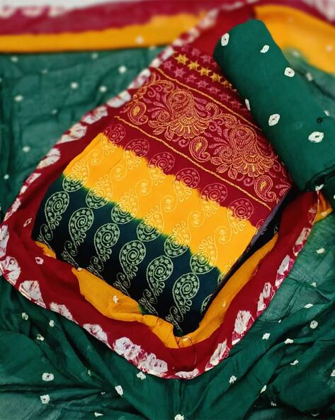 Buy Mustard Cotton Kalamkari Printed Unstitched Dress Material