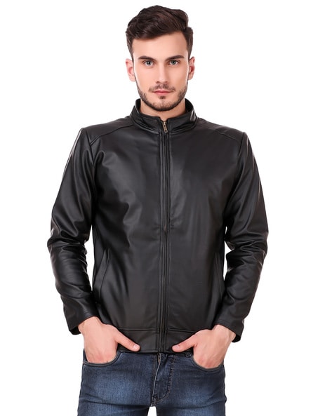 Leather jacket ajio best sale