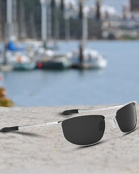 ROYAL SON CHI0083-C1 Full-Rim Wrap-Around Polarized Sunglasses For Men (Silver, OS)