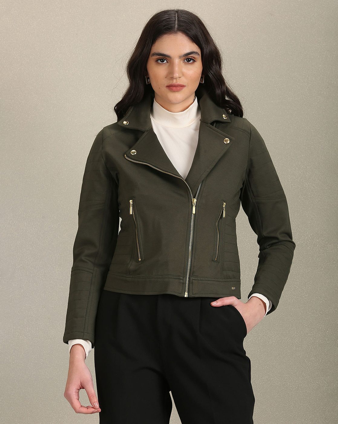 Buy online Dark Green Leather Biker Jacket from jackets and blazers and  coats for Women by Justanned for ₹8349 at 47% off | 2024 Limeroad.com