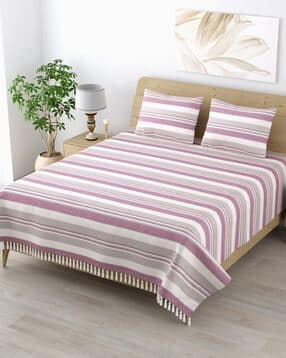 homez sparrow 210 TC Striped Double Bedsheet with Pillow Covers-picture-10
