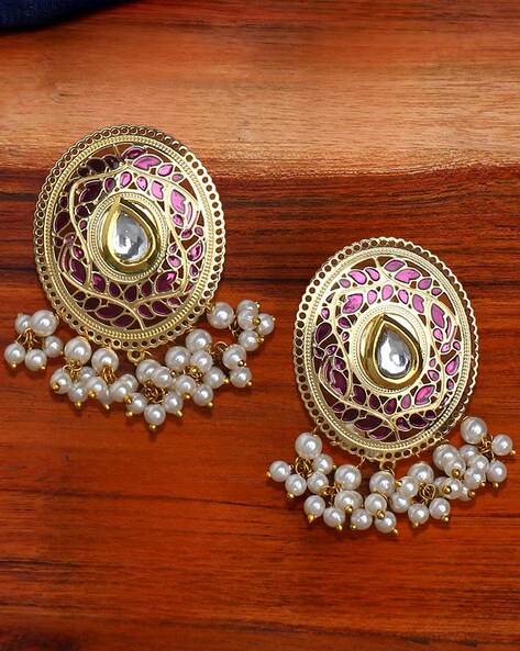 Sai Fashion Gold Plated Kundan And Pearl Designer Stud Earrings