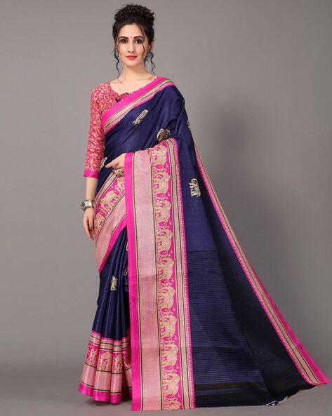 Buy Navy Blue Sarees for Women by Indie Picks Online