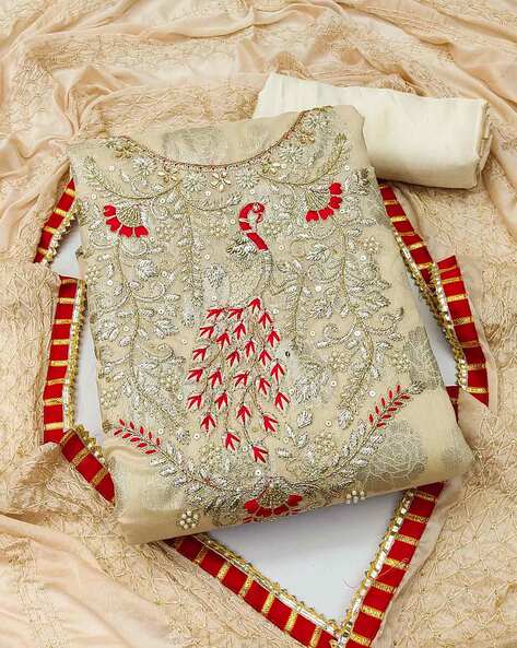 Embroidered Unstitched Dress Material Price in India