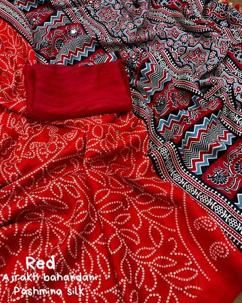 Women's Soft Silk Saree With Ajrakh Style And Foil Print - Stava Creation