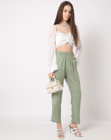 Buy Olive Green Trousers & Pants for Women by YOUSTA Online