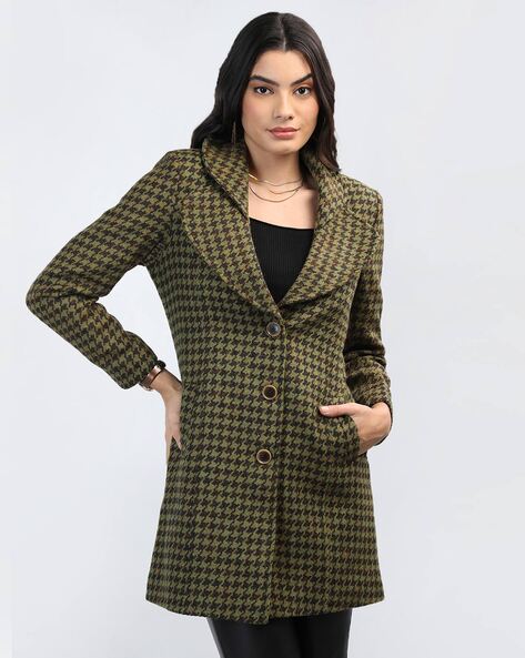 Green hotsell houndstooth coat