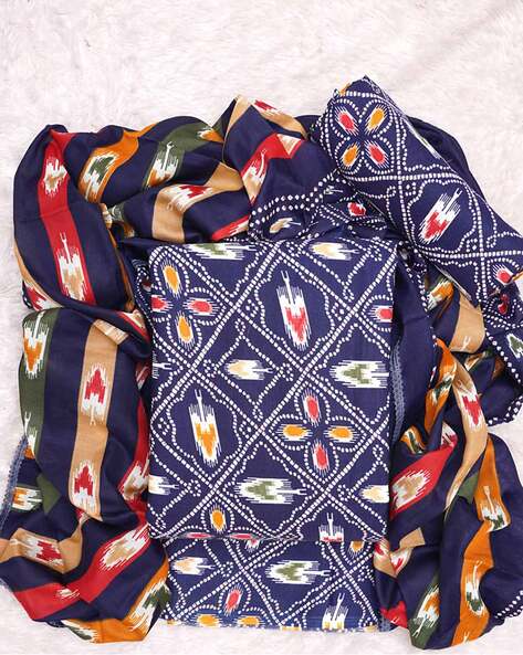 Geometric Print 3-Piece Unstitched Dress Material Price in India